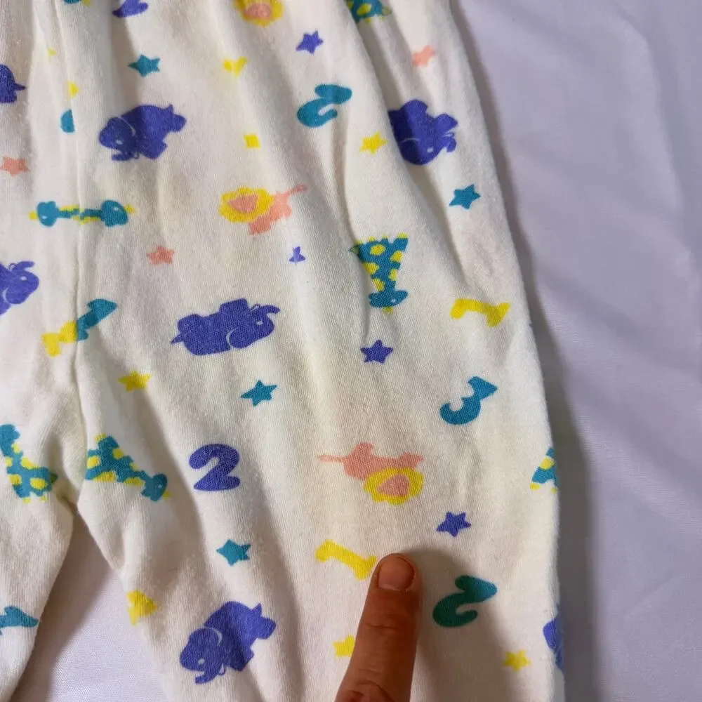 Vintage 80s Oneita's Kids Animals & Numbers 100% Cotton Romper Sz 6 mo
